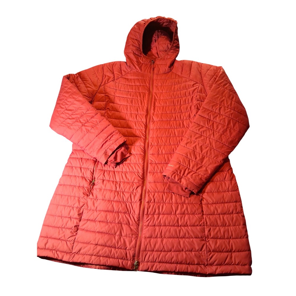 Columbia Omni-Heat Hooded Puffer Jacket Womens 1X Red Long Quilted Parka Zip Up